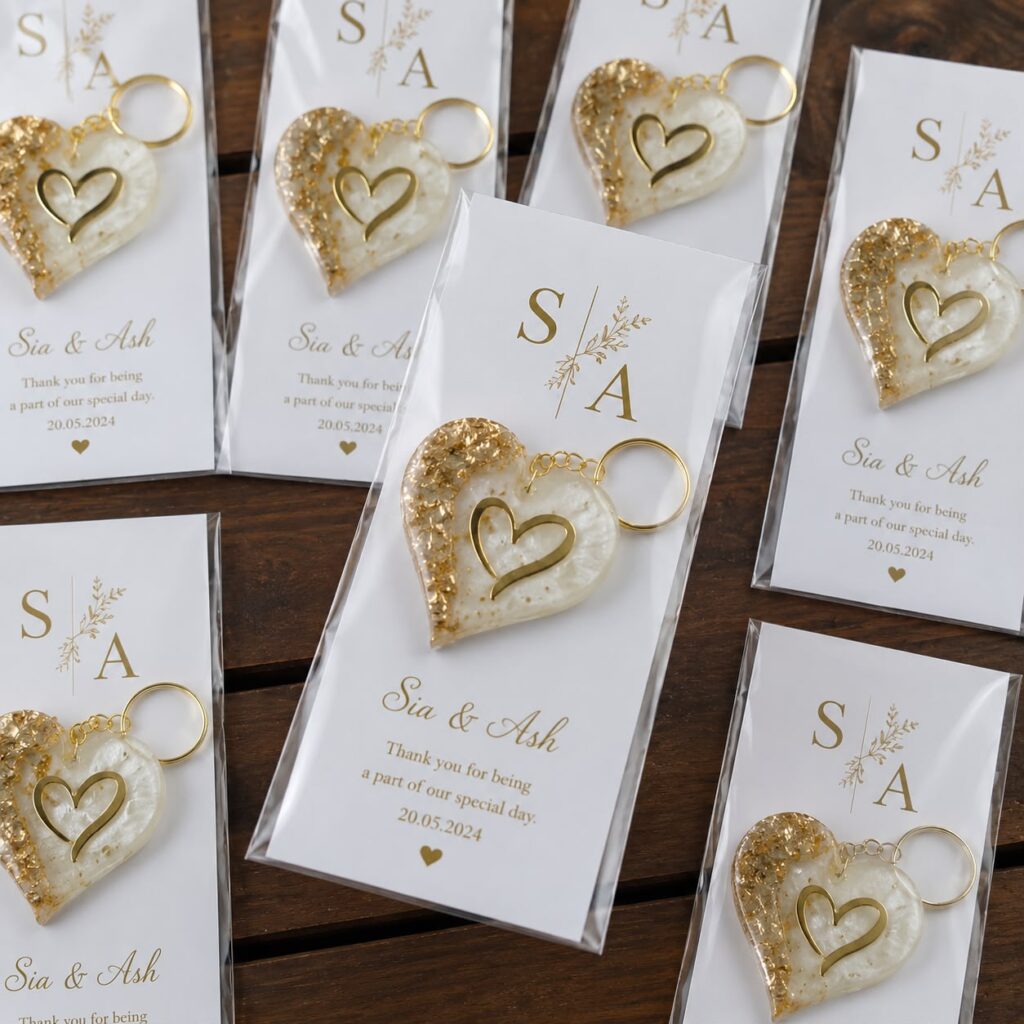 Customized Resin Heart Keychain – Return Gift (25 Pcs)