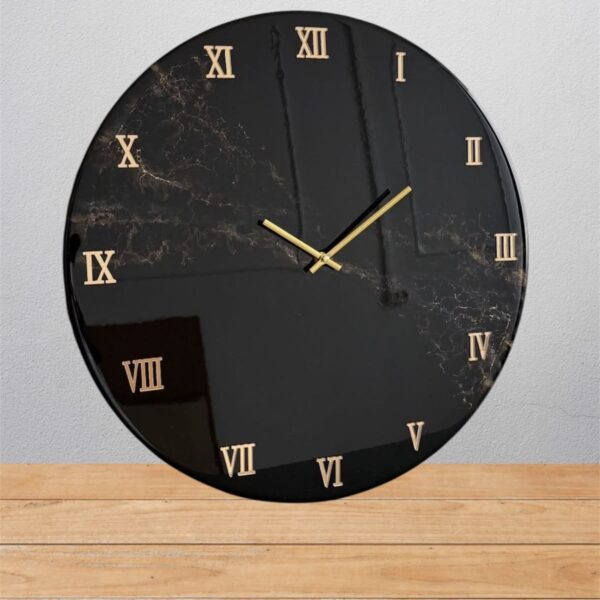 Midnight Marble Luxury Resin Clock – 12 Inch